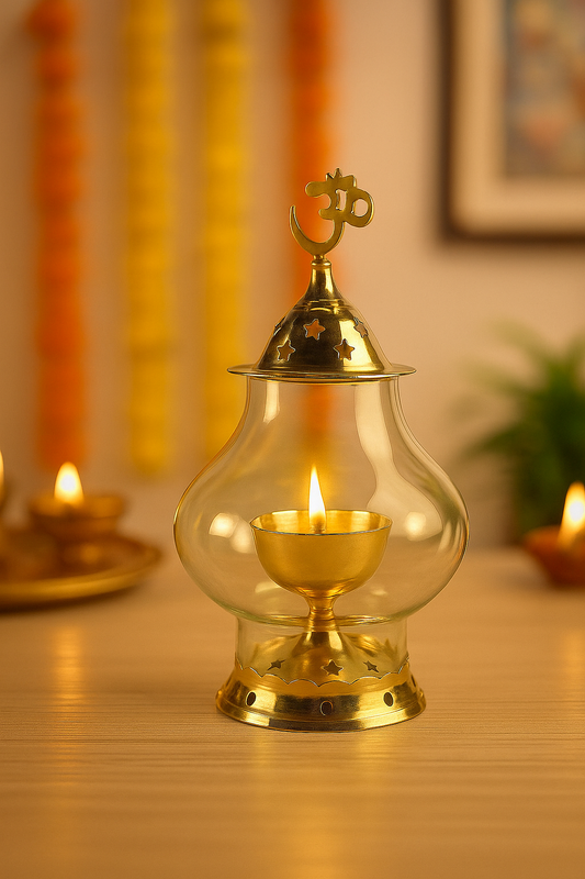Nexbox Brass Akhand Diya with Borosilicate Glass