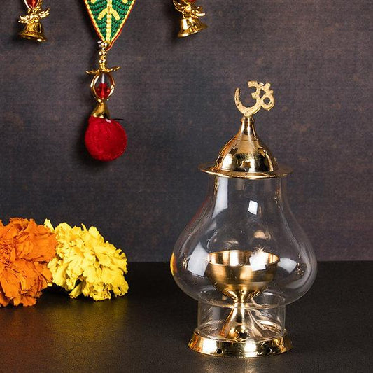 Nexbox Brass Akhand Diya with Borosilicate Glass