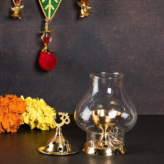 Nexbox Brass Akhand Diya with Borosilicate Glass