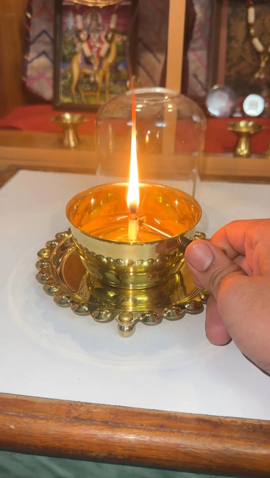 premium Brass Akhand Diya with Borosilicate Glass