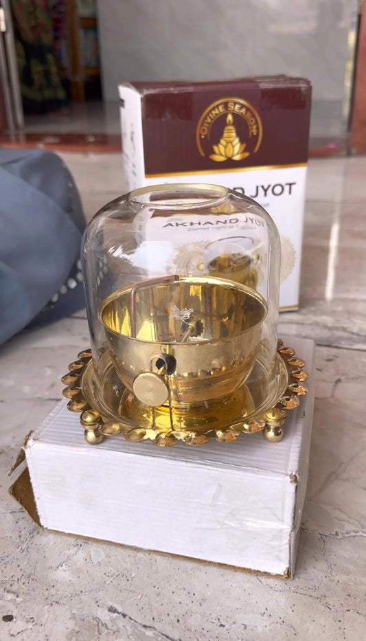 premium Brass Akhand Diya with Borosilicate Glass